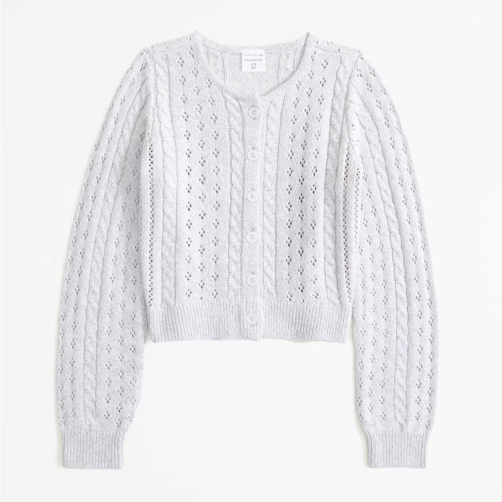Abercrombie kids Cropped Cable cardigan in grey, size 7/8